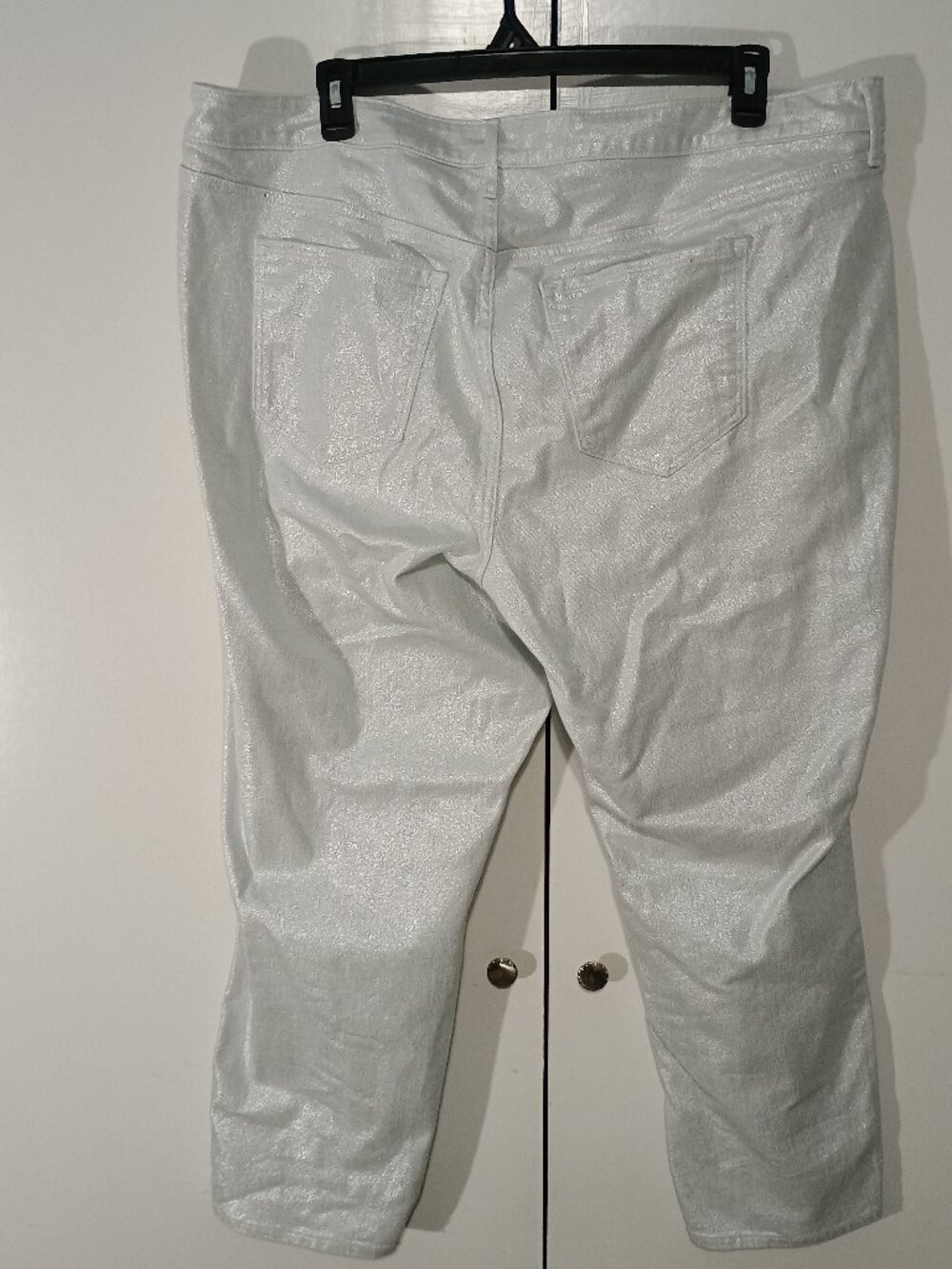 Silver Metallic Coated Plus Size Jeans Pants Women’s 22 Shimmer Stretch Skinny - Picture 3 of 8